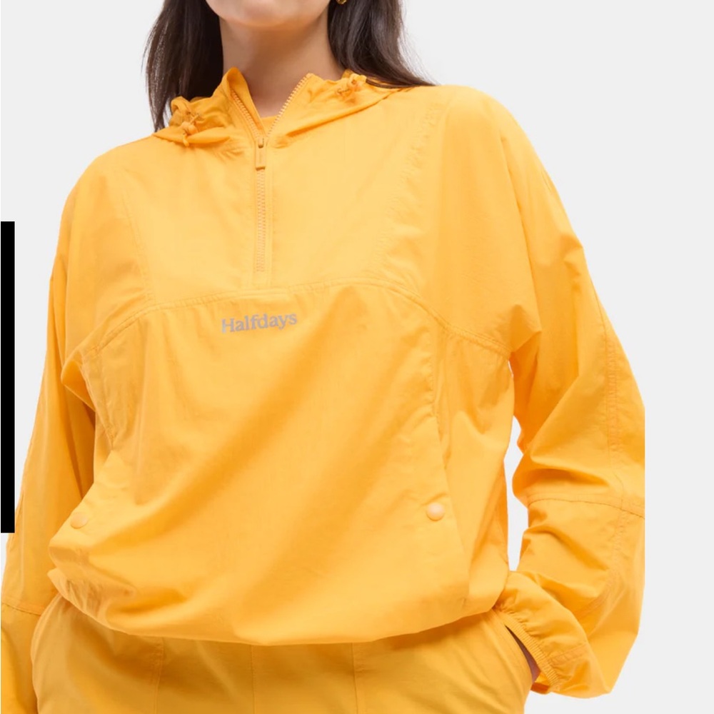 Halfdays Joyner Windbreaker Size XSmall Pullover Snap Pockets Hood Color Zinnia